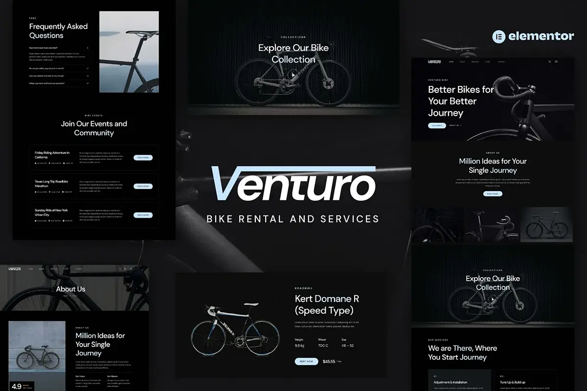 Venturo – 自行车租赁及服务 Elementor 模板套件